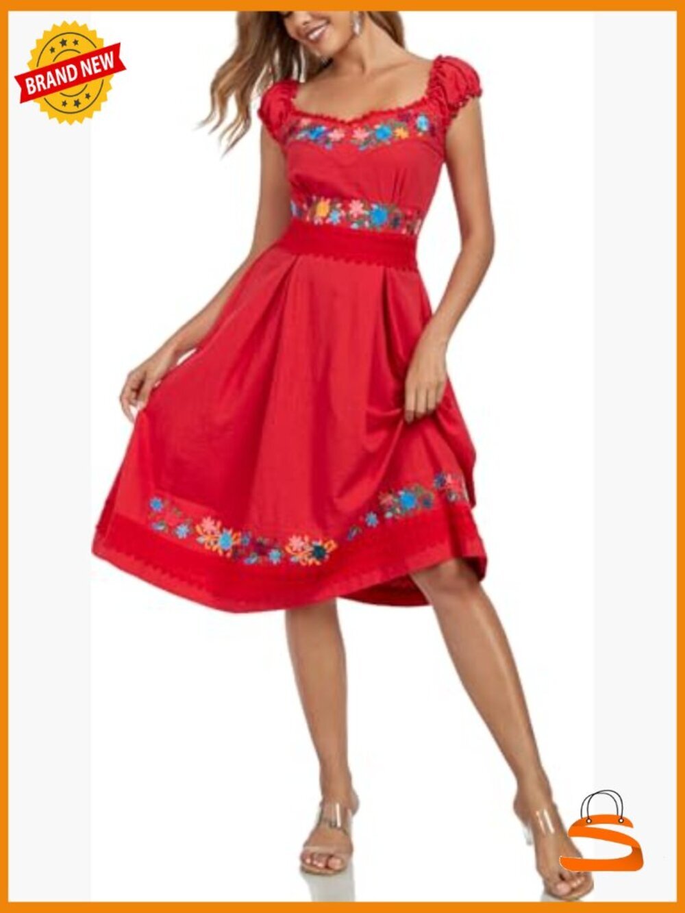 Women's Embroidered Lace Bohemian Party Dress Cotton Flowy A-Line Summer - Picture 5 of 7